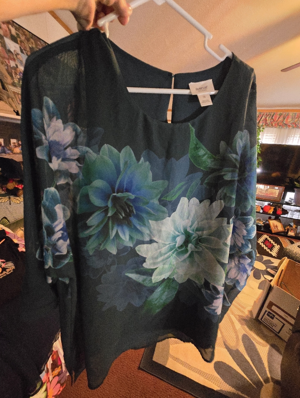 Worthington Teal Green Floral Sheer Blouse